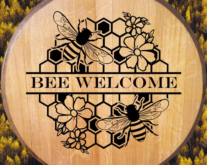Bee Welcome Bourbon Barrel Head