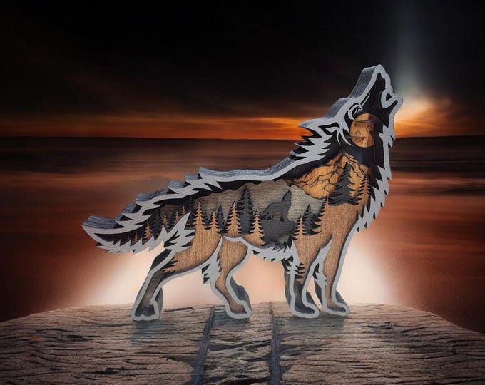 Burning Country 3D Scenic Multi Layer Wolf Hand Painted