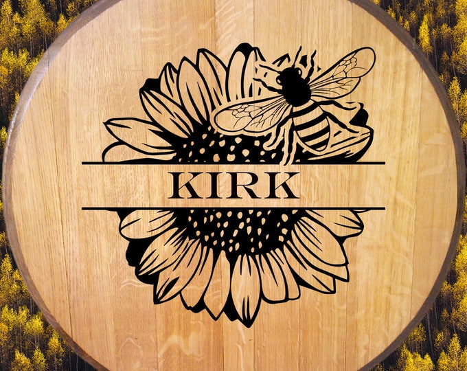 Sunflower Engraved Bourbon Barrel Head