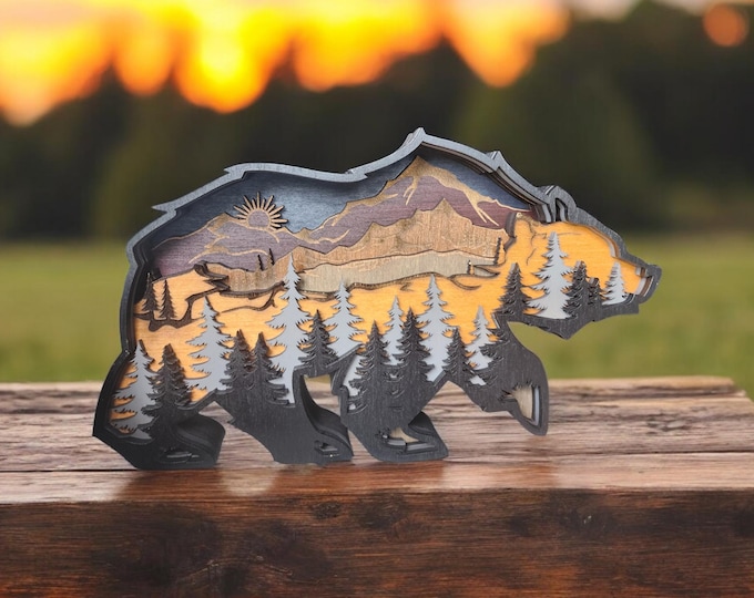 Burning Country 3D Scenic Bear Hand Painted