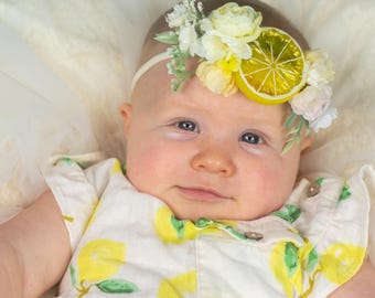 RTS, Lemon Flower Crown, Sitter lemon Headband, Bohemian, Boho, Lemon Crown, Summer Sitter Headband, Photo Prop, Yellow, Lemon Headband