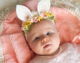 RTS, Newborn Bunny headband, Sitter Bunny , Bunny, Flowers bunny crown, Easter Headband, Bunny Ears, Floral, Spring, Bunny Headband