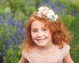 SALE, RTS, Old Rose Flower Crown, Girls Flower Crown, Bohemian, Peach floral halo, Maternity Crown, Photo Prop, Blush, Old rose Headband