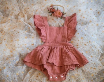 RTS, Sitter romper, Fall baby dress, Baby girl romper, Boho Fall Romper, 12 month, Fall outfit, Autumn, Rust outfit