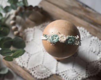 RTS, Newborn Tieback, Sitter Headband, Blush Tieback, Baby Girl Headband, Photo Prop, Organic Headbad, Dried herbs Tieback, Rustic headband