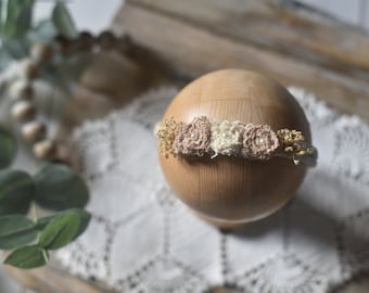 RTS, Newborn Tieback, Sitter Headband, Blush Tieback, Baby Girl Headband, Photo Prop, Organic Headbad, Dried herbs Tieback, Rustic headband