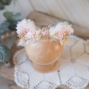 Newborn Teddy Bear headband, Sitter Bear, Teddy bear, Easter Headband, Bear Ears, Floral, Spring, Bunny Headband, Blush Bunny Headband