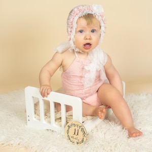 Lace Pink Blush Sitter Newborn Romper and Bonnet set