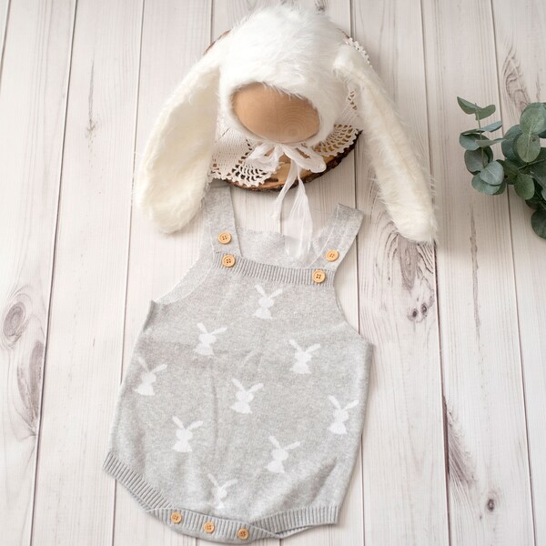 Sweet Bunny Friends Baby Romper – Light Grey