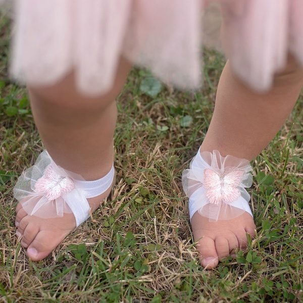 RTS, Baby barefoot sandals, Butterfly barefoot, Sitter barefoot shoes, Barefoot sandals, Butterlies shoes, White barefoot sandals