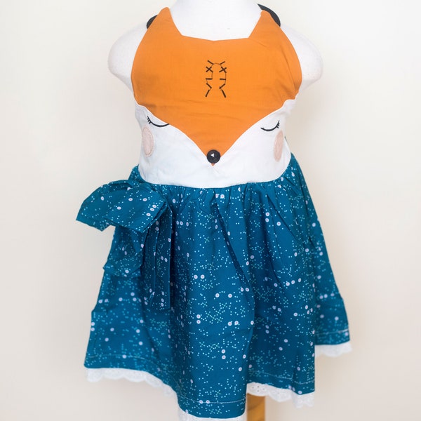 RTS, Sitter fox dress, Fox dress, Fall romper, Teal, Vintage, 12 months, Fox romper, Fox baby dress, Autumn outfit