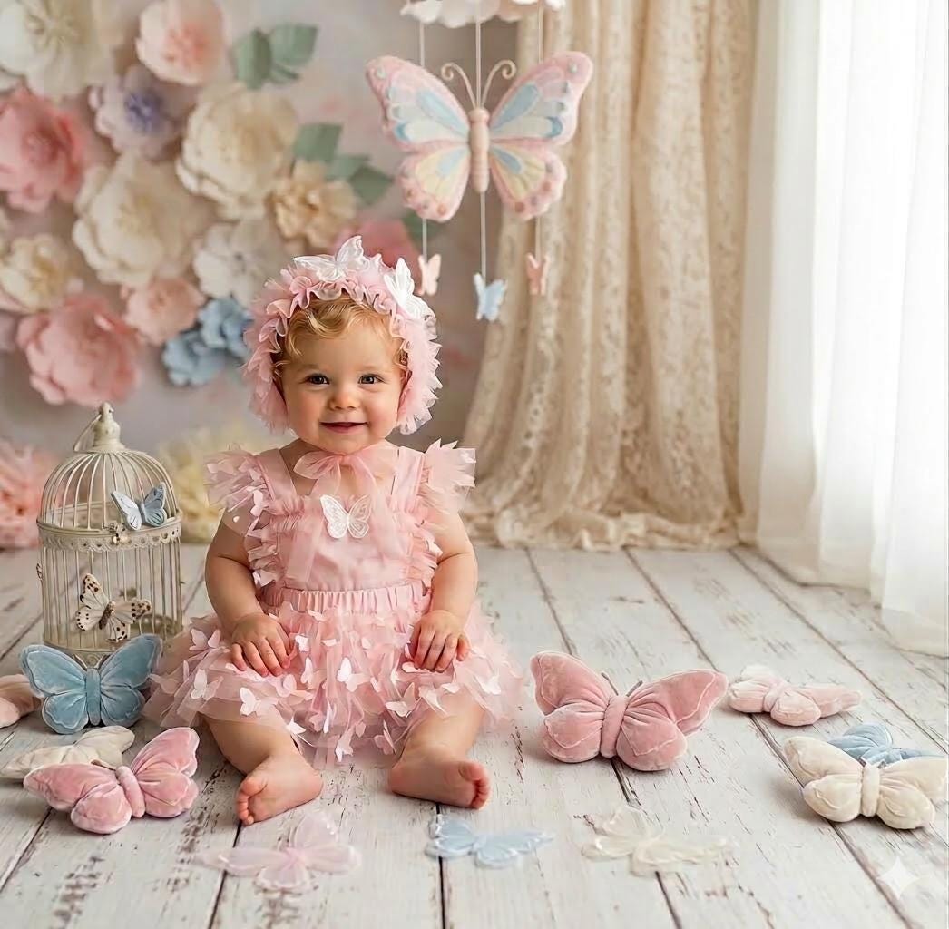 RTS, Sitter Romper, Butterflies romper, Blue romper, First Birthday outfit, Pink baby dress, Butterfly outfit, Twins Dress, baby fairy dress