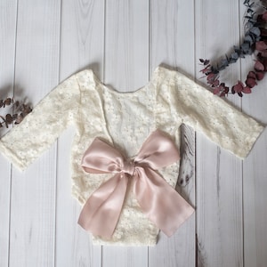 RTS, Sitter Romper, Unlined Lace Romper, Bow Romper, Boho, Lace romper, Delicate, Baby girl photo prop, Photo Prop, Ivory