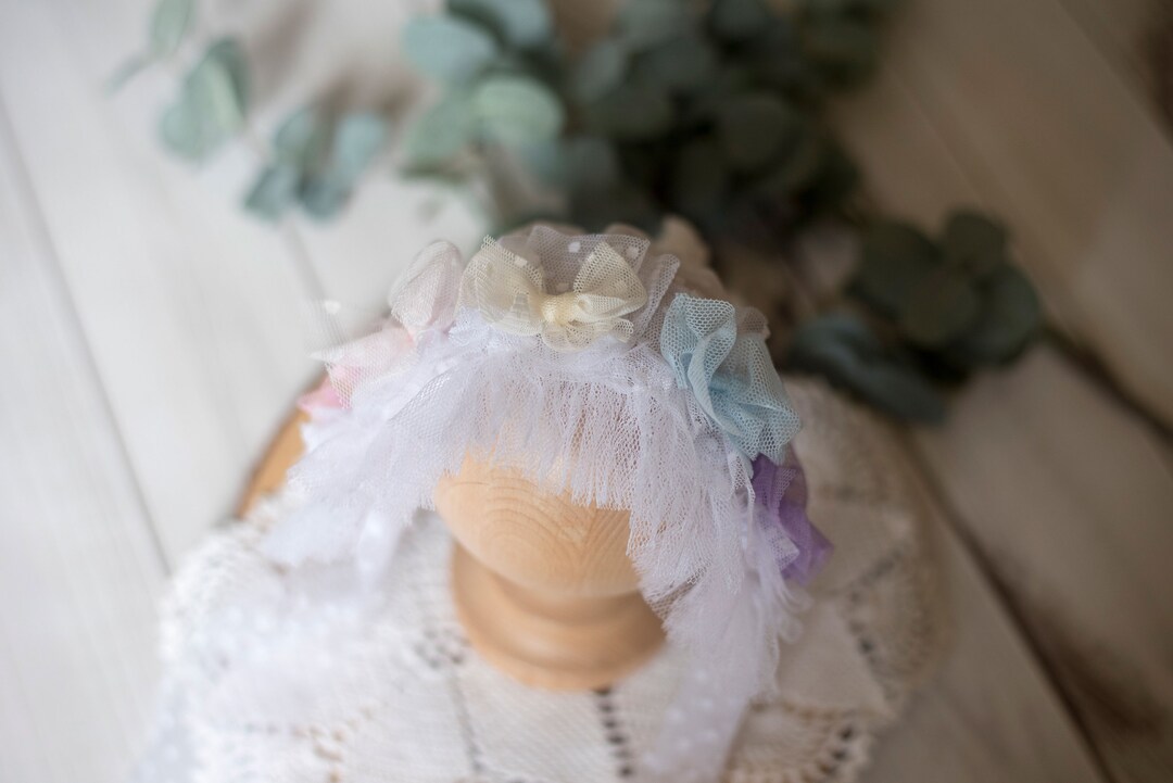 RTS, Rainbow Bonnet, Newborn Bonnet, Sitter Bonnet, Rainbow, White ...