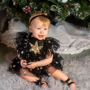 black and gold star dress Basgute Women's Sparkly Starry Tulle Prom Dresses Puffy Sleeve Long Glitter Star Off Shoulder 2025 Black Elegant Maxi Slit Formal Evening Party Gowns US0 at Amazon Women's Clothing store