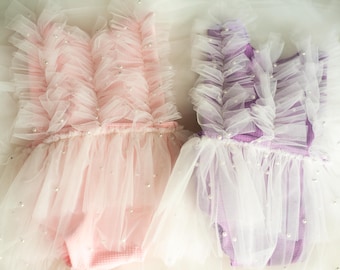 Twins Dress, First Birthday Dress, Pink Baby Dress, Pearls baby Dress, Lavender Baby Dress