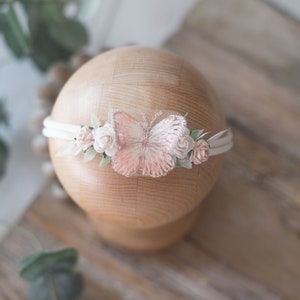 RTS, Newborn Butterfly tieback, Blush Headband, Ivory Headband, Butterfly Headband, Photo Prop, Vintage, Summer headband