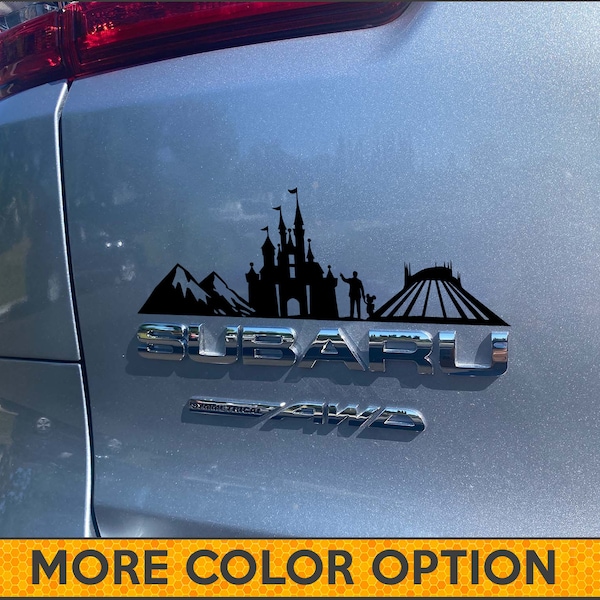 Disneyland Castle Space Mountain, Trees and Mountain Decal , Car Emblem Graphic, Sticker for Trunk Rear, Subaru