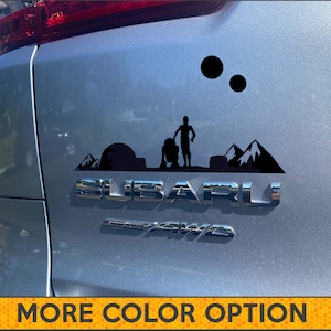 Tatooine, R2D2 and C3PO, Trees and Mountain Decal , Car Emblem Graphic, Sticker for Trunk Rear, Subaru