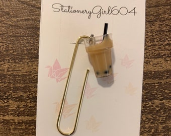 Planner Charm with Cute Coffee Boba Bubble Tea Charm Gold Paper Clip Page Marker/ Bookmark for your Journal Planner Diary