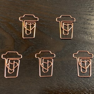 Rose Gold Coffee To Go Paper Clips. 5 Pieces for your planner, journal, notebook, scrapbook, craft