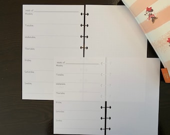 Agenda personalizable Happy Planner/ Arc/ Disc Planner con orificio tipo hongo, sin fecha, semana por página (WO1P) e insertos de papel punteado (30 hojas). Papel blanco de 32 lb.
