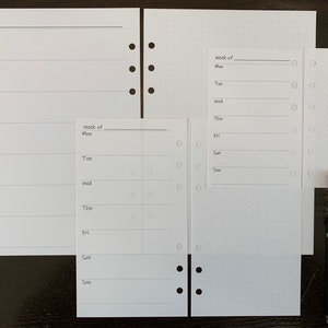 6 Ring Planner Binder Weekly and Dotted Paper Inserts 26 Sheets. Printed and Customizeable. 7 Sizes Available. 32lb Bright White Paper