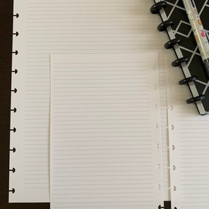Recharge de disque imprimée, bordée de trous pour organisateur de disques. Grand, classique, maigre, mini, micro, junior, A5. 30 feuilles. 32 lb de pages blanches