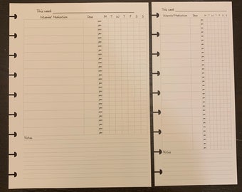 Weekly Vitamin/ Medication/ Health Tracker Printed Inserts Made to Order for Disc Planner Mushroom Hole Planner 30 Sheets, 32lb white paper