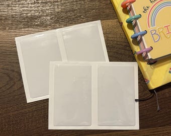 2 pegatinas autoadhesivas de plástico transparente en forma de L o bolsillo para tarjetas de visita o tarjetas de regalo para tu planificador, diario o cuaderno.