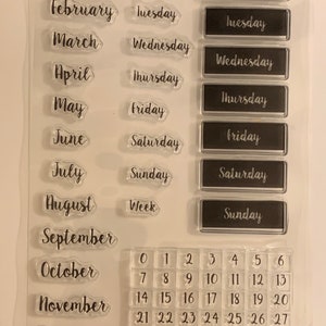 61 pc Monthly Calendar Diary Journal Planner Months and Days Clear Stamp Set