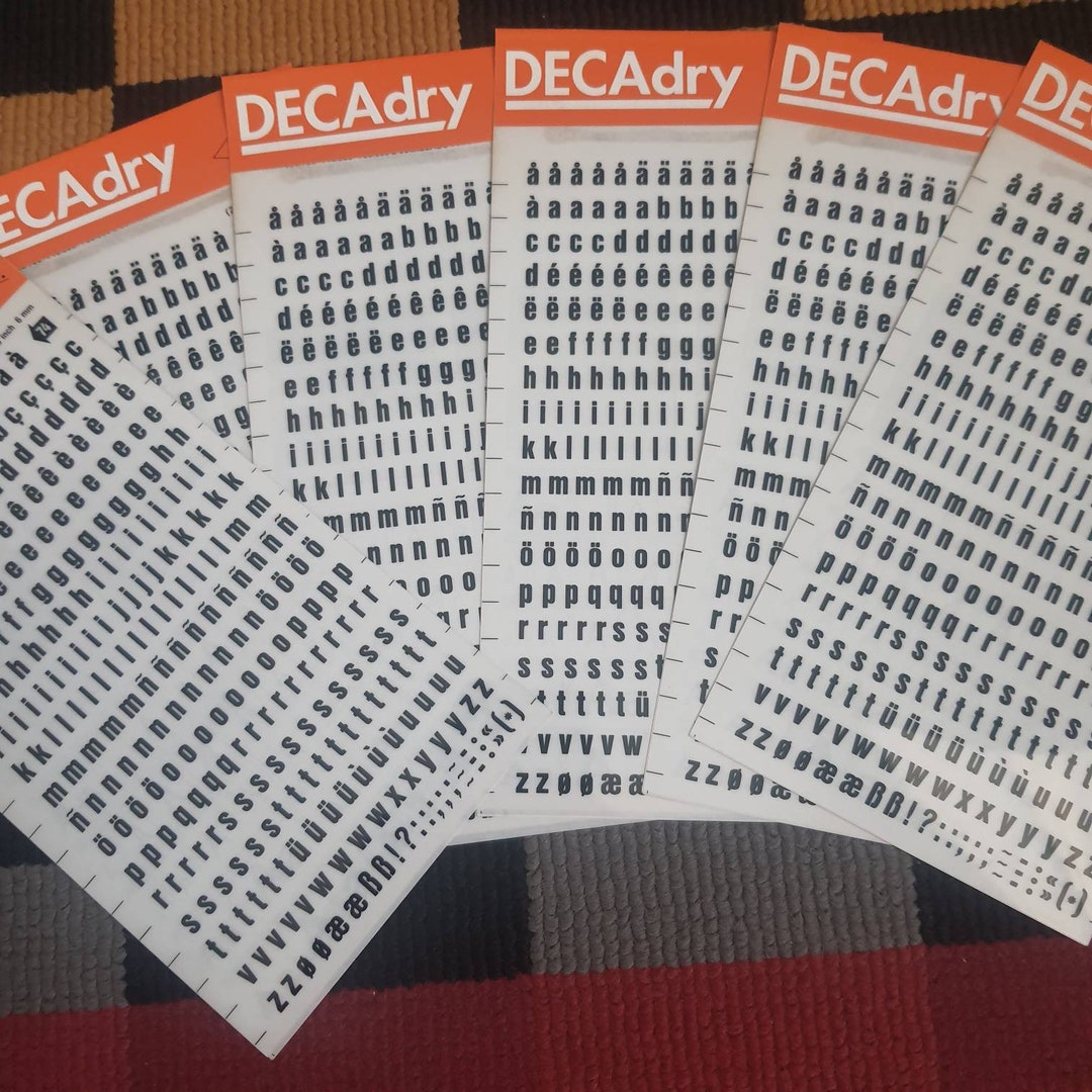 Lot of 6 Dry Transfer Sheets, Letraset Rub on Letters, Mecanorma Alfac