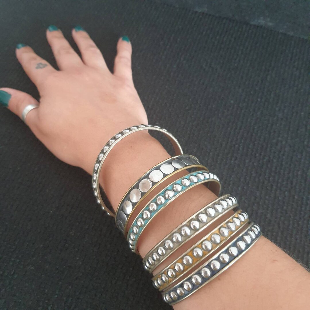 Vintage Stackable Metal Bangle Bracelets Set of Six Punkrock - Etsy