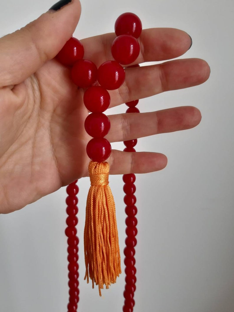 Vintage praying beads necklace with tassel red beads 116