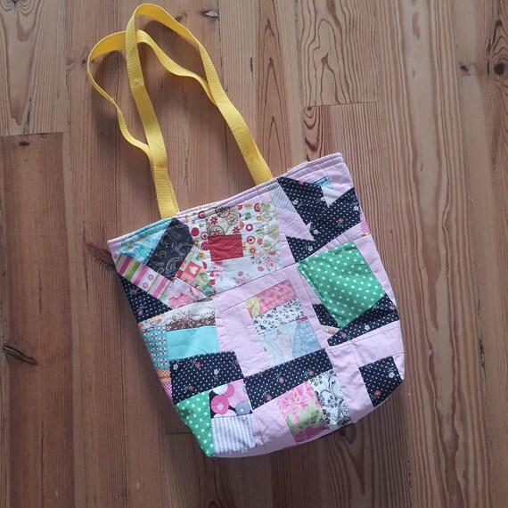 Bolso tote de patchwork loco hecho a mano de algodon Etsy Espana