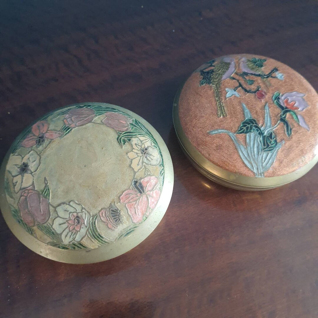 Vintage Round Brass Box Trinkets Box Jewellery Box Storage Metal