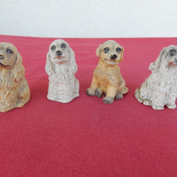 Vintage set of 4 dog figurines doggies puppies statuettes resin miniatures collectible animal figures