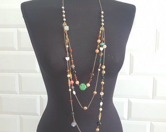 collana lunga con perline colorate multifilo in stile boho bohémien
