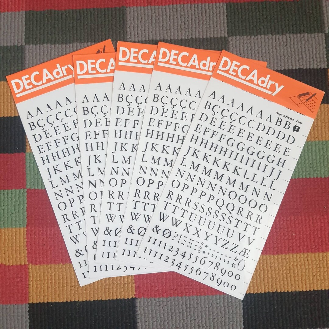 Lot of 5 Dry Transfer Sheets, Letraset Rub on Letters, Mecanorma Alfac