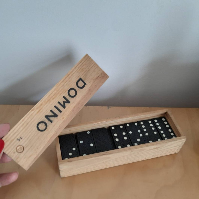 Vintage Set of Domino Game Wooden Box Dominoes Complete With Etsy
