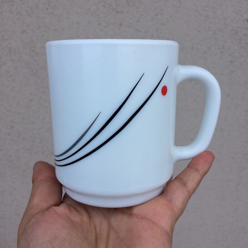 Vintage 90s Vaporwave Milk Glass Mug Coffee Cup White Made in Etsy