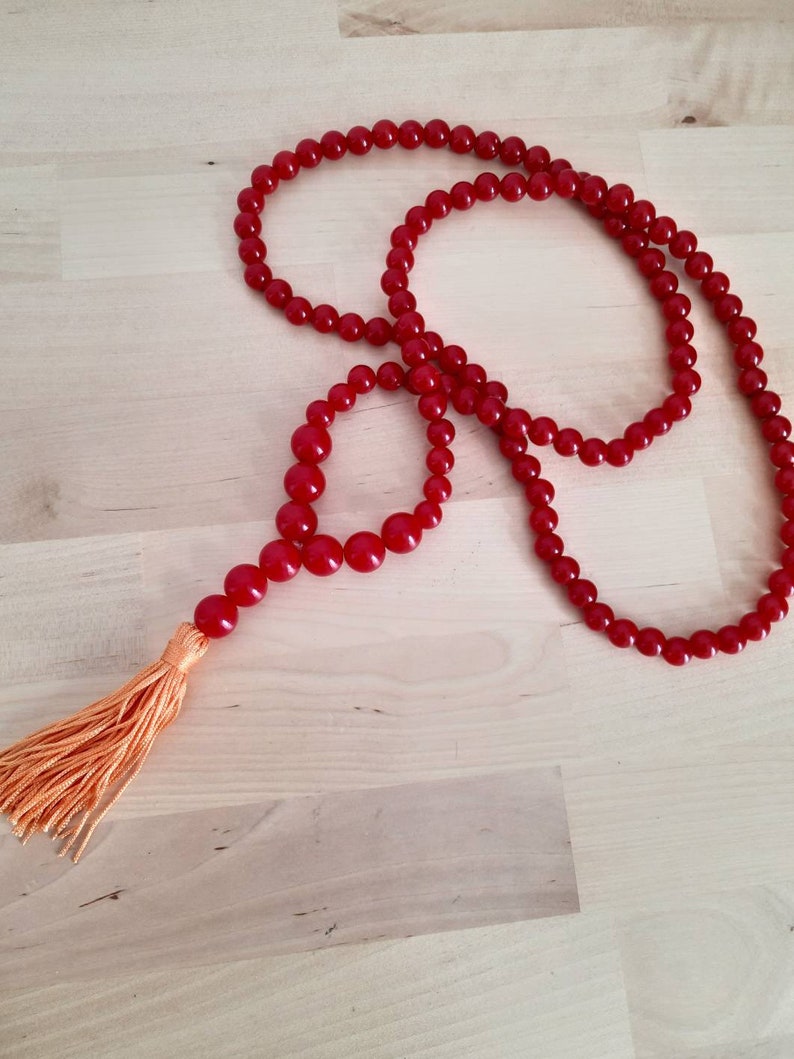 Vintage praying beads necklace with tassel red beads 116