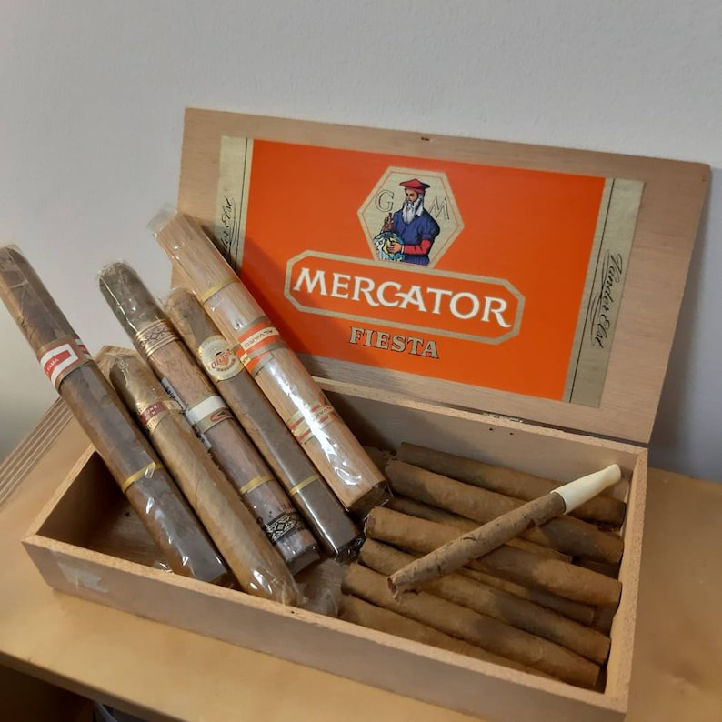 Vintage Wooden Cigar Box Cigars Mercator Fiesta Belgium Cigars Etsy