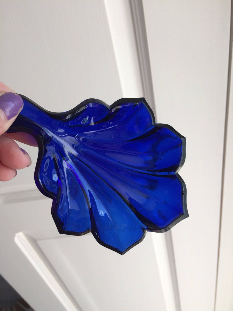 Vintage Cobalt blue glass ring dish leaf shaped dish pressed Etsy