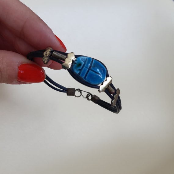 vintage egyptian blue scarab bracelet - image 4