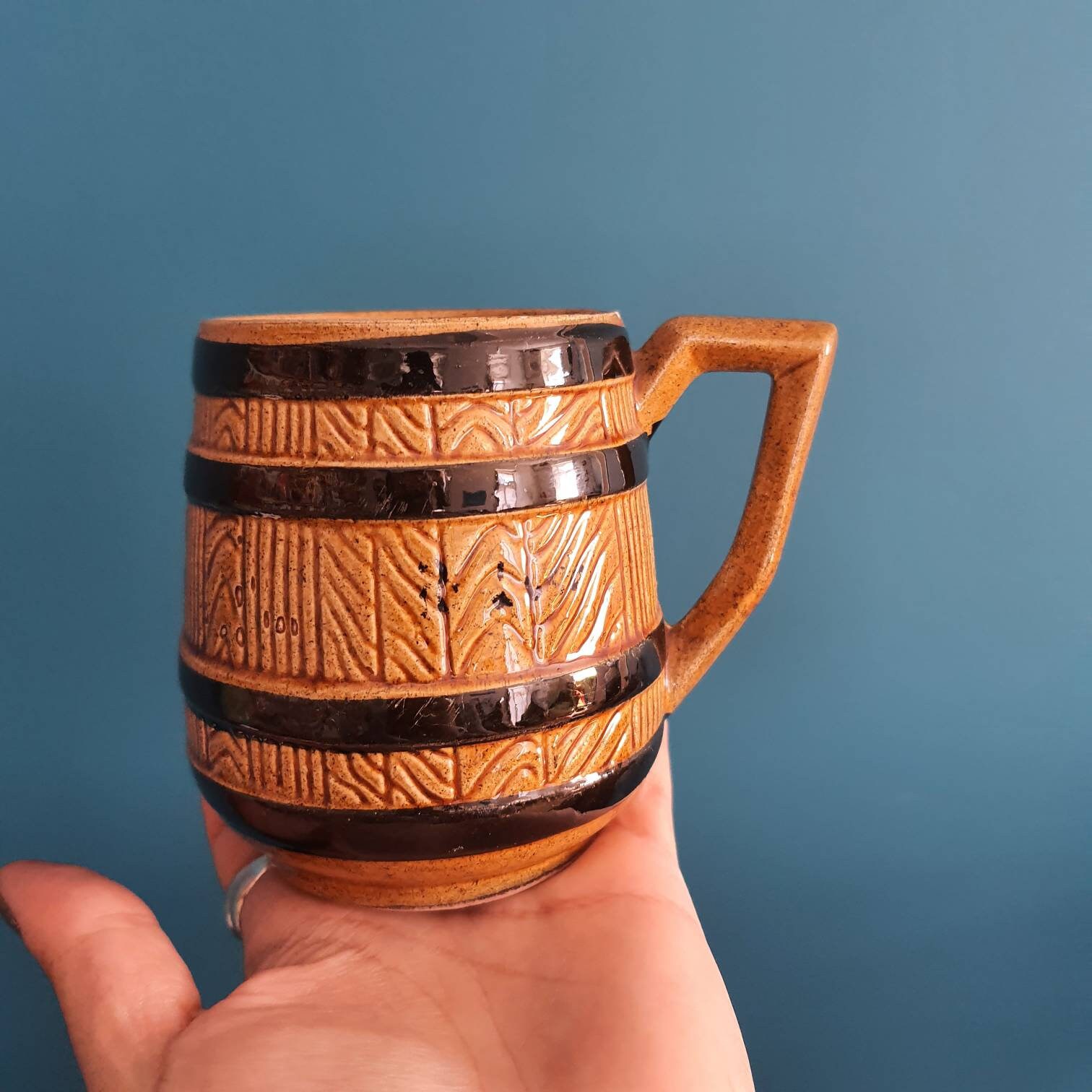 Vintage Handmade Glazed Terracotta Ceramic Faience Beer Mug Etsy Hong Kong