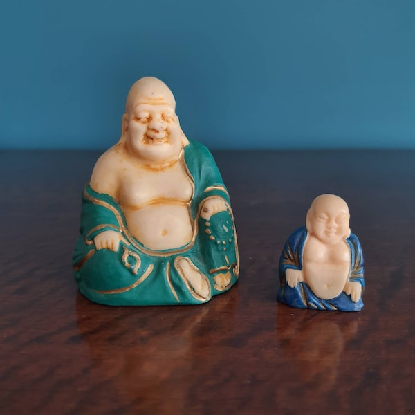 Vintage set of 2 resin buddha figurines statuette