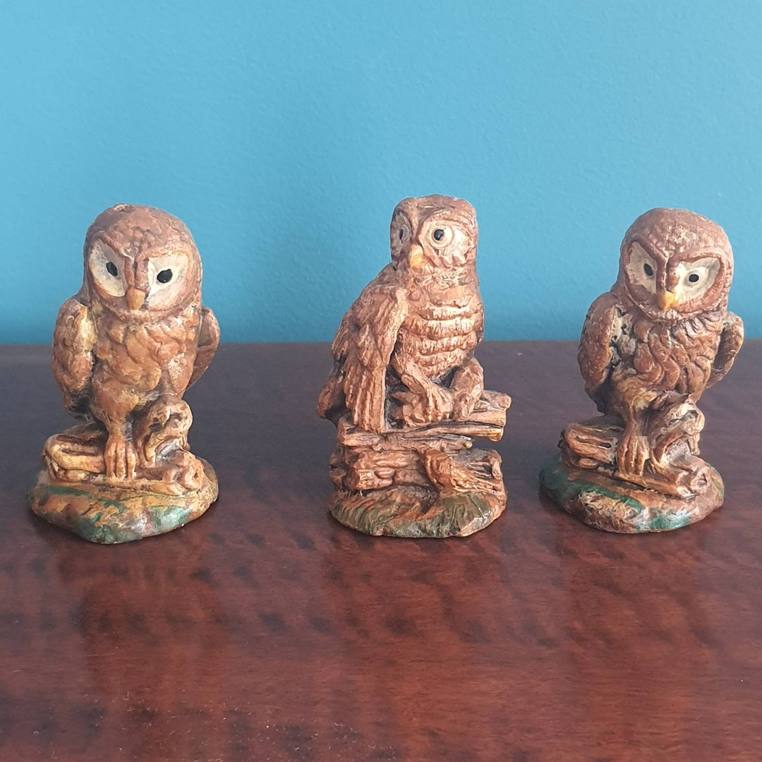 Vintage Set of 3 Owl Figurines Etsy