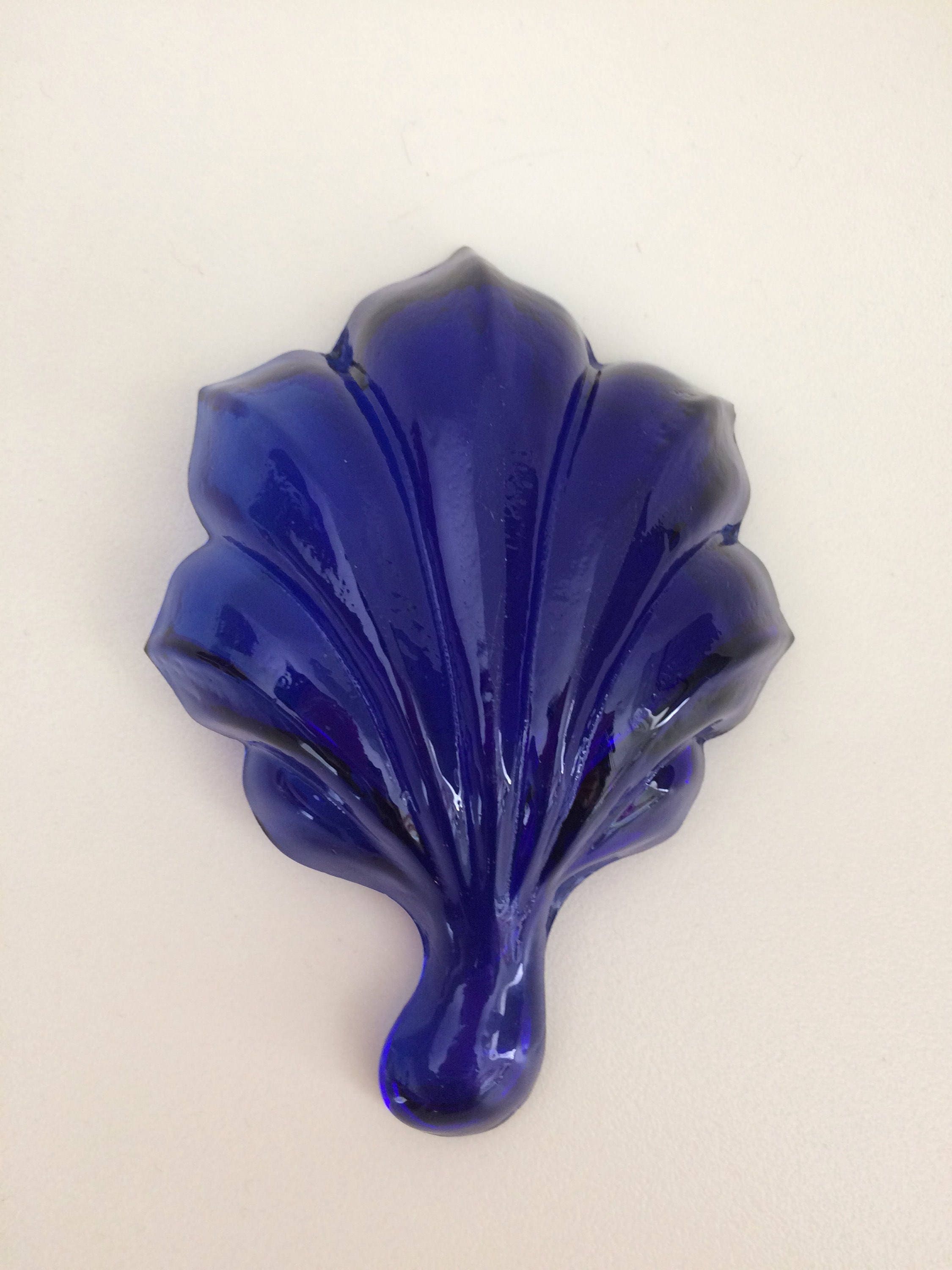 Vintage Cobalt blue glass ring dish leaf shaped dish pressed Etsy