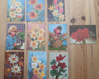 lot vintage de 10 cartes postales du thème floral des années 60 et 70